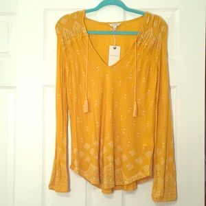 Lucky Brand long sleeve mustard boho tunic blouse